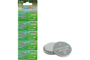PoundMax CR 1225 Batteries 3v Lithium Button Cell Battery Combo Pack - 5 Count