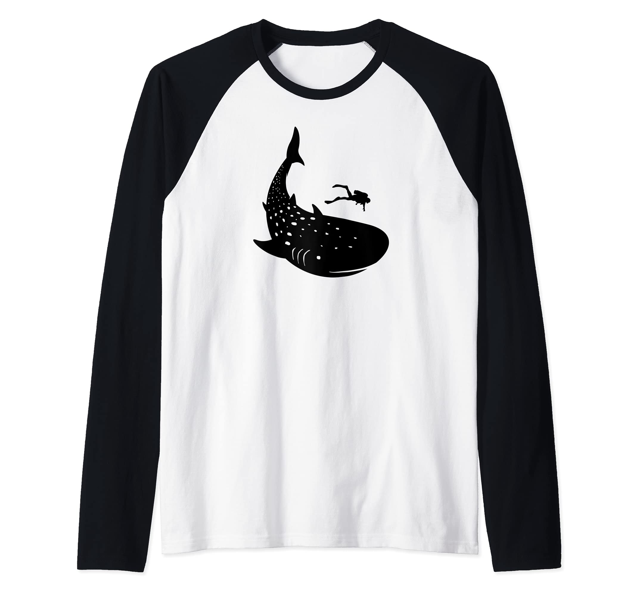 Whale Shark Diving Scuba Diver Ocean Flippers Reef Sea Raglan Baseball Tee
