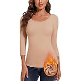 WOWENY Women's 3/4 Sleeve Thermal Shirts Fleece Lined Tops Winter Warm Base Layer Cold Weather Underwear