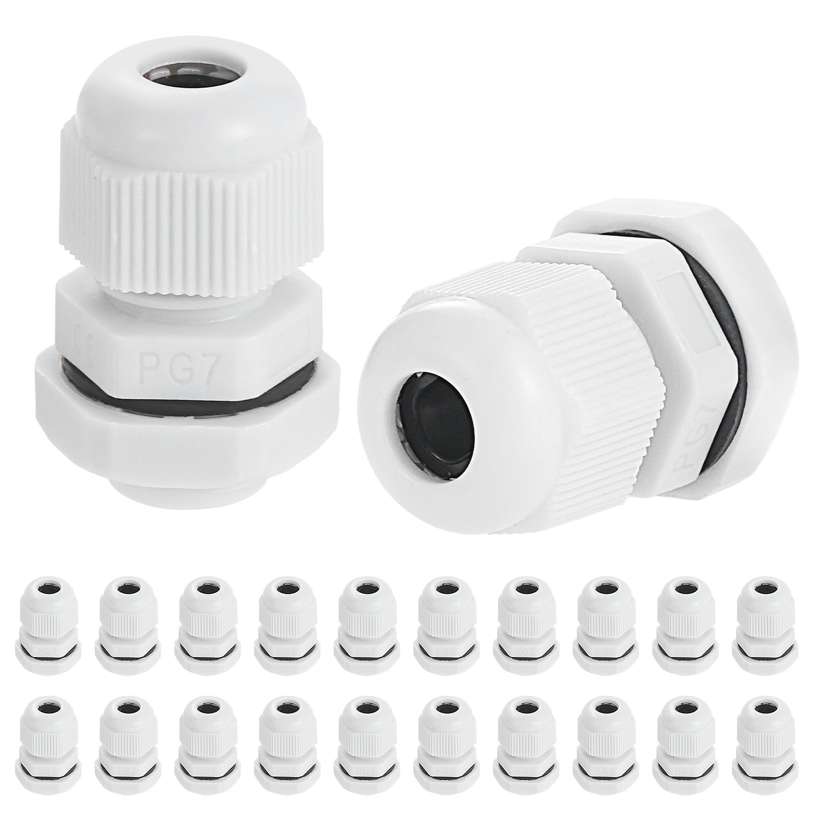 Faankiton Adjustable Cable Glands, Waterproof Nylon Cable Glands, Cable Gland Waterproof Cable Connectors, Thread Gland Connectors, Cable Gland Wire Protector (20PCS PG7 White)