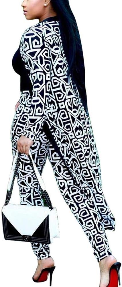 Lucuna Women's Floral Printed Two Piece Cardigan Trench Coat & Skinny Long Pants