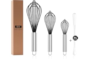 OYV Silicone Whisk,3 Pack Professional whisks for Cooking Non Scratch,Stainless Steel & Silicone wisk,Plastic Rubber Whisk fo