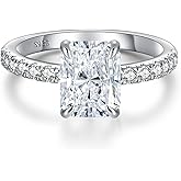 LOIPURI 3CT Radiant Cut Moissanite Engagement Ring for Women, D Color VVS1, 925 Sterling Silver with 14K White Gold Plating, Wedding Anniversary Promise Gift