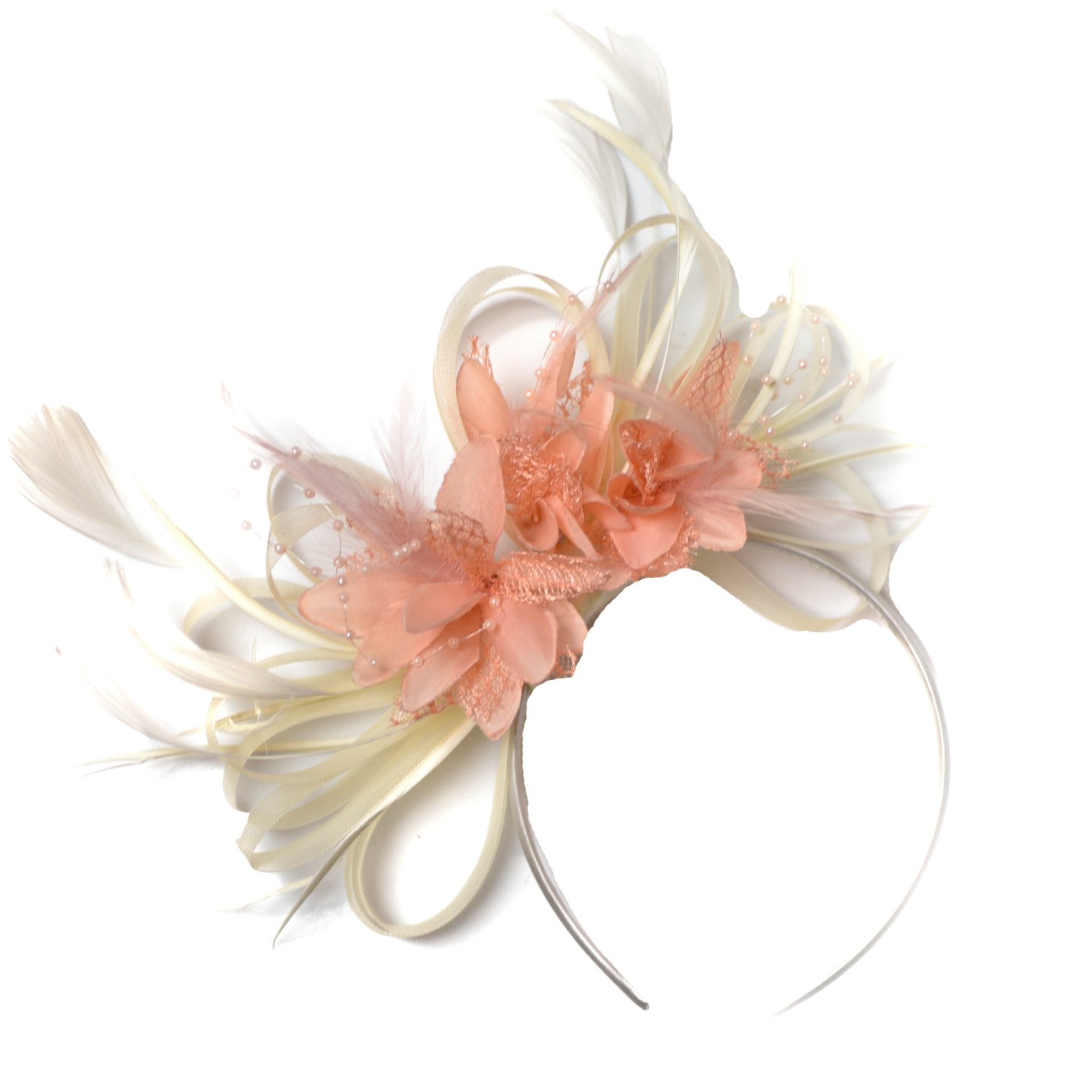 Cream and Peach Salmon Pink Fascinator on Headband Wedding Ascot Races Derby