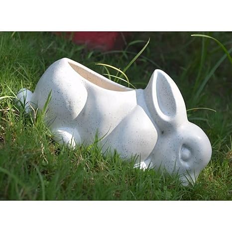 Lasaki Rabbit Ceramic Pots for Indoor Plants,Planters,Flower pots,gamla for Indoor,Outdoor,Balcony,Home,Garden,Office Deco,Succulent Pot (Color:White)(L:19 cm, W:11.5 cm, H:10 cm)