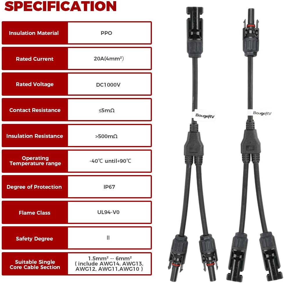 BougeRV Solar Connectors Y Branch Parallel Adapter Cable Wire Plug Tool Kit for Solar Panel: Home Improvement