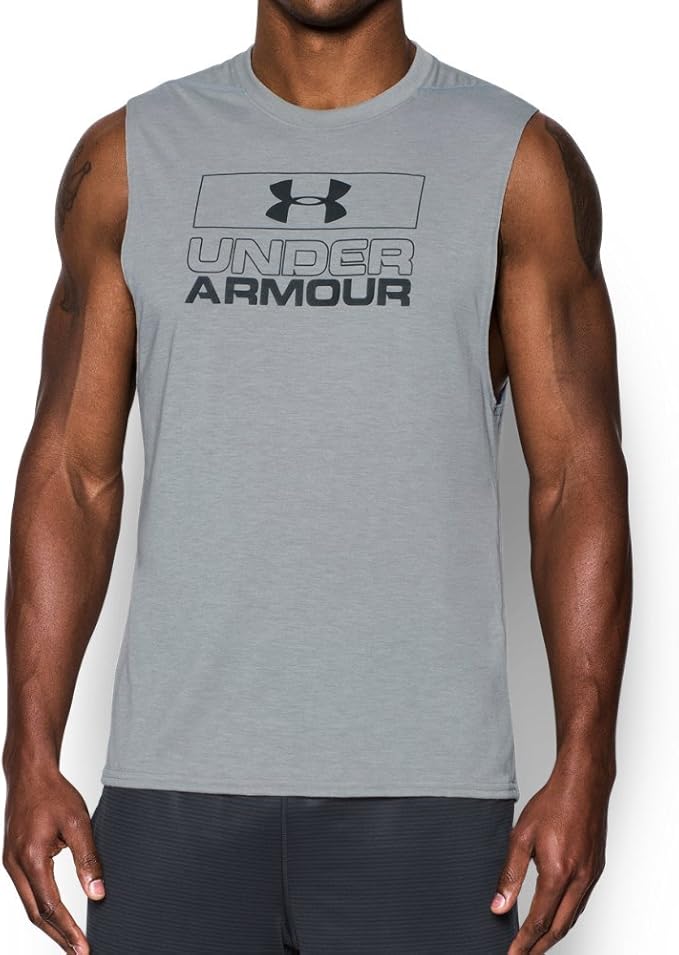 Under Armour Playera de Tirantes para Hombre, True Gray Heather (025)/Artillery Green, Mediano