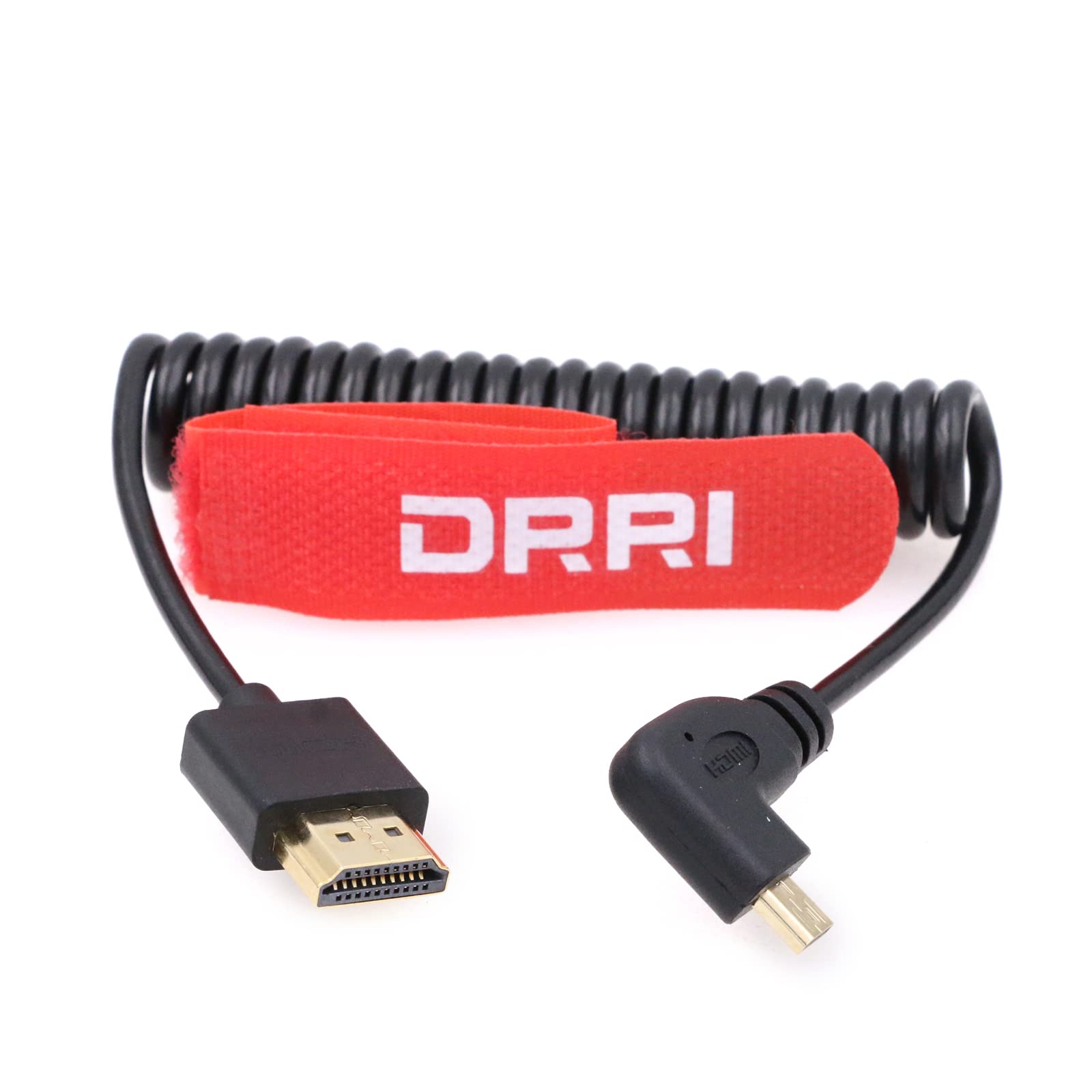 DRRI 8K Ultra High Speed Right Angled Type D Male Micro HDMI to HDMI 2.1 Coiled Cable for Sony A6000 a7S III Pocket cameras