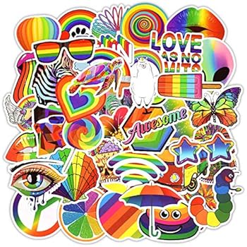 Colorful Rainbow Stickers Pack 50 Pcs Vinyl Decals for Water Bottle Teens Girls Laptop Suitcase Bumper Helmet Ipad Car Luggage...