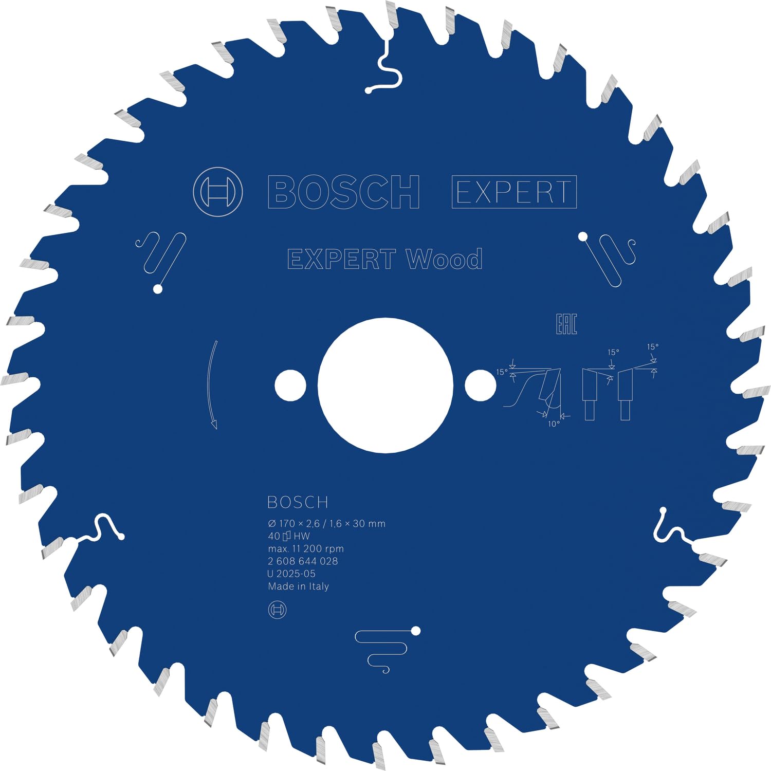 Bosch 2608644028 Circular Saw Blade, "Top Precision" Exwoh 170x30mm 40, 0 V, Blue