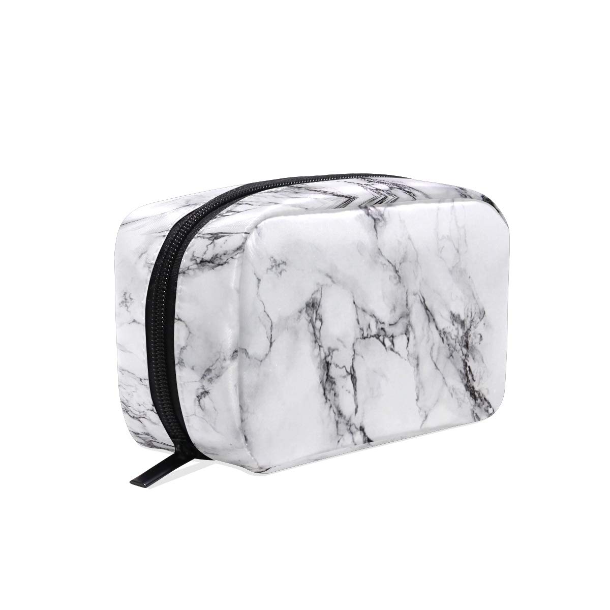 Makeup Pouch Marble Stone Print Cosmetic Toiletry Bag Storage Large Travel Handle Personalised with Compartments for Teenage Girl Women Lady White