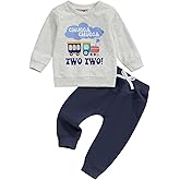 Toddler Baby Boy 2nd Birthday Outfit Choo Choo I'm Two Train Sweatshirt Long Sleeve T-Shirt Pants Set Fall Clothes