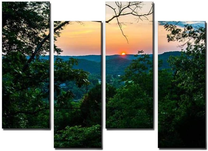 4 Panel Sunset in The Amazing Arkansas Ozark Mountains Simply Beautiful Canvas Wall Art Ocean Oil Painting Animal Prints City Poster Flower Pictures Home Wall Decoration for Artwork