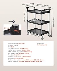 VEVOR Utility Cart, 300 lbs Load Capacity, 3-Tier