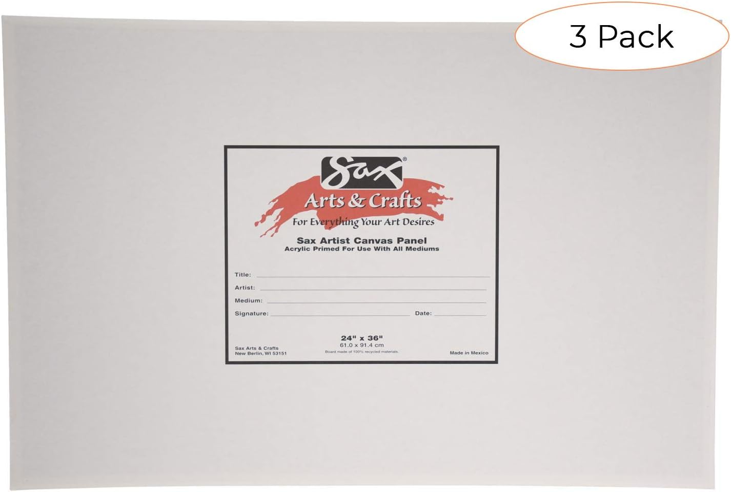 Sax Genuine Canvas Panel, 24 x 36 Inches, White (Тwо Расk)