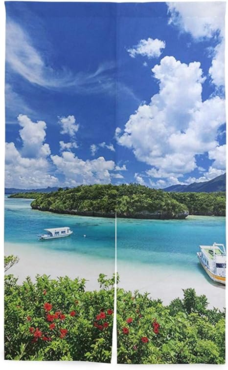 Amazon 石垣島の碧い海 沖縄 のれん おしゃれ 目隠し 暖簾 ロング 遮光 のれん 玄関 キッチン リビング 飲食店 出入り口 幅86cm X 丈143cm のれん オンライン通販