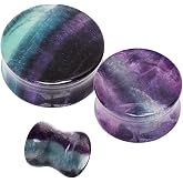blue palm jewelry Pair of Rainbow Fluorite Double Flare Ear Plugs Expander Gauges 2ga - 1 inch E609