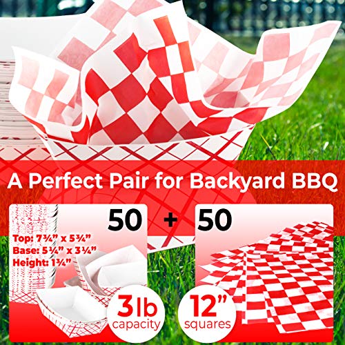 Heavy Duty, Grease Resistant 3 Lb Paper Food Tray and Deli Liner 50