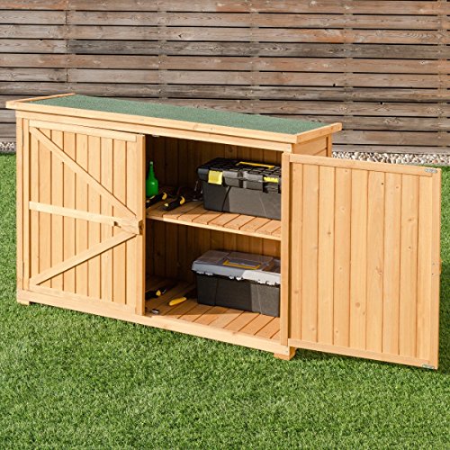 Apontus Double Doors Fir Wooden Garden Yard Shed Lockers Outdoor Storage Cabinet Unit - Thumbnail 2