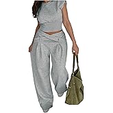 SweatyRocks Women's 2 Piece Outfits Dolman Sleeve Fitted Crop Top and Crisscross Pants Set