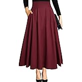 RANPHEE Women's Ankle Length High Waist A-line Flowy Long Maxi Skirt with Pockets