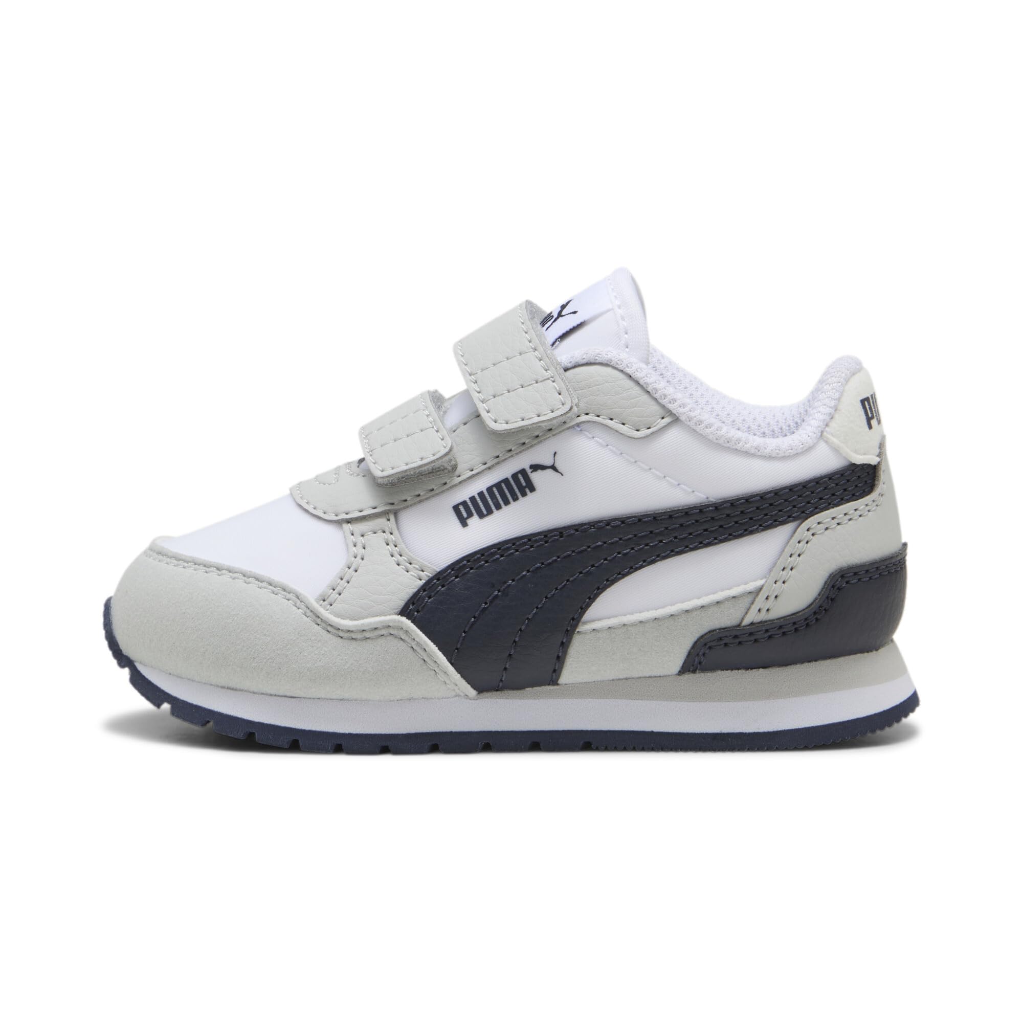 Photo 1 of PUMA Kids ST Runner Hook and Loop Sneaker, White-New Navy-Cool Light Gray, 8 US Unisex Toddler