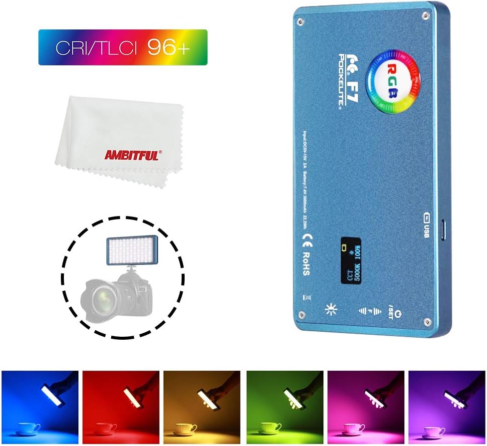 FalconEyes F7 12W RGB LED Mini Pocket On Camera Light Magnetic With 18 Special-Effects Mode Portable For Video/Photo Photography (FalconEyes F7 Magnetic)