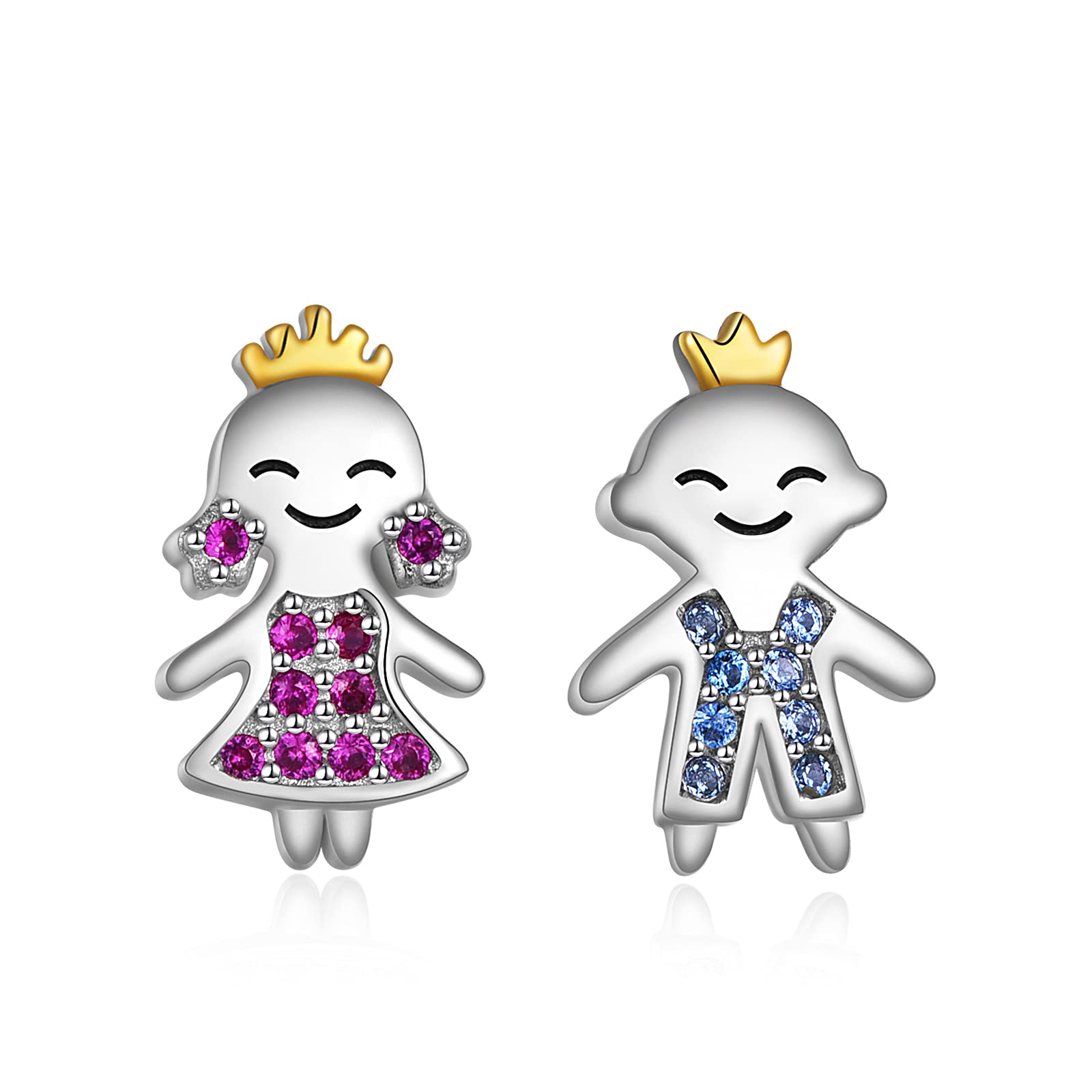 Sterling Silver Stud Earrings for Women Prince and Princess Earrings with Zircon Jewellery Hypoallergenic Earrings Gifts for Girlfriend Wife Daughter