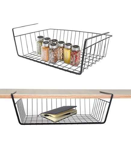 Lot De 2 Paniers De Rangement Suspendus En Métal - 30.5x20.5x9.5 Cm - Noir - Pour étagère, Sous Plan De Travail - Charge 5 Kg