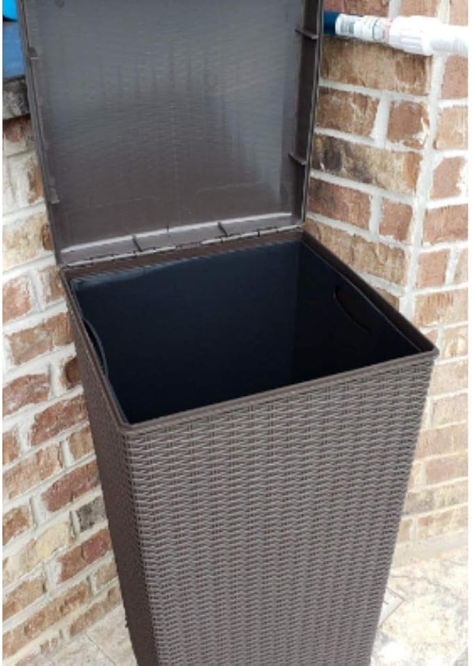 30 Gallon Wicker Trash Can with Lid, Tall Resin Plastic