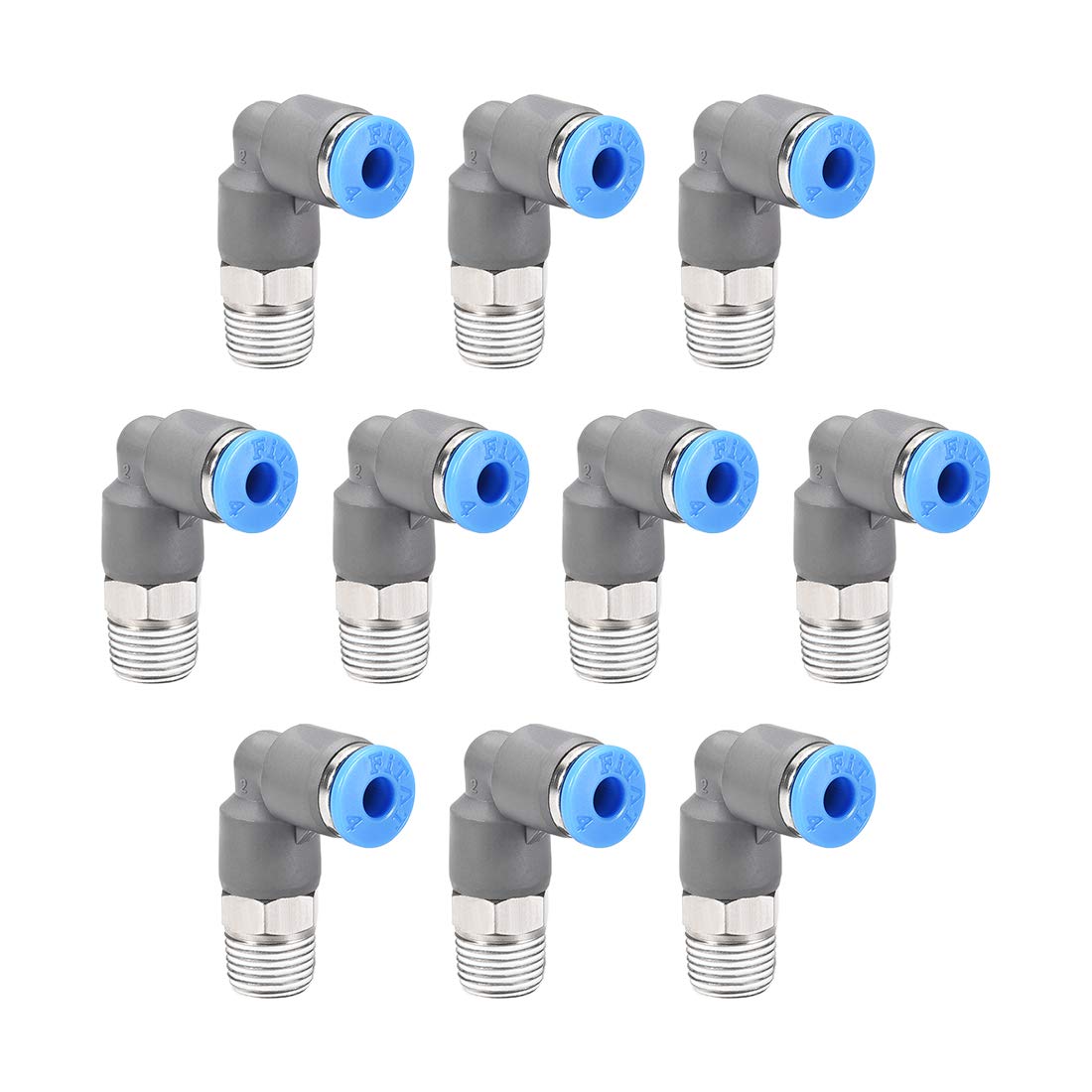 sourcing map Elbow Push to Connect Air Fittings 4mm Tube OD X 1/8PT Male Thread Pneumatic Quick Release Connectors Grey 10Pcs