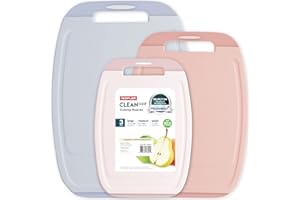 Neoflam Microban Protection Cutting Board 3 Piece Set, Stain & Odor/BPA Free, Reversable Board, Upgraded Larger Juice Groove, Non-Slip EZ Grip Handle, Dishwasher Safe, Pastel