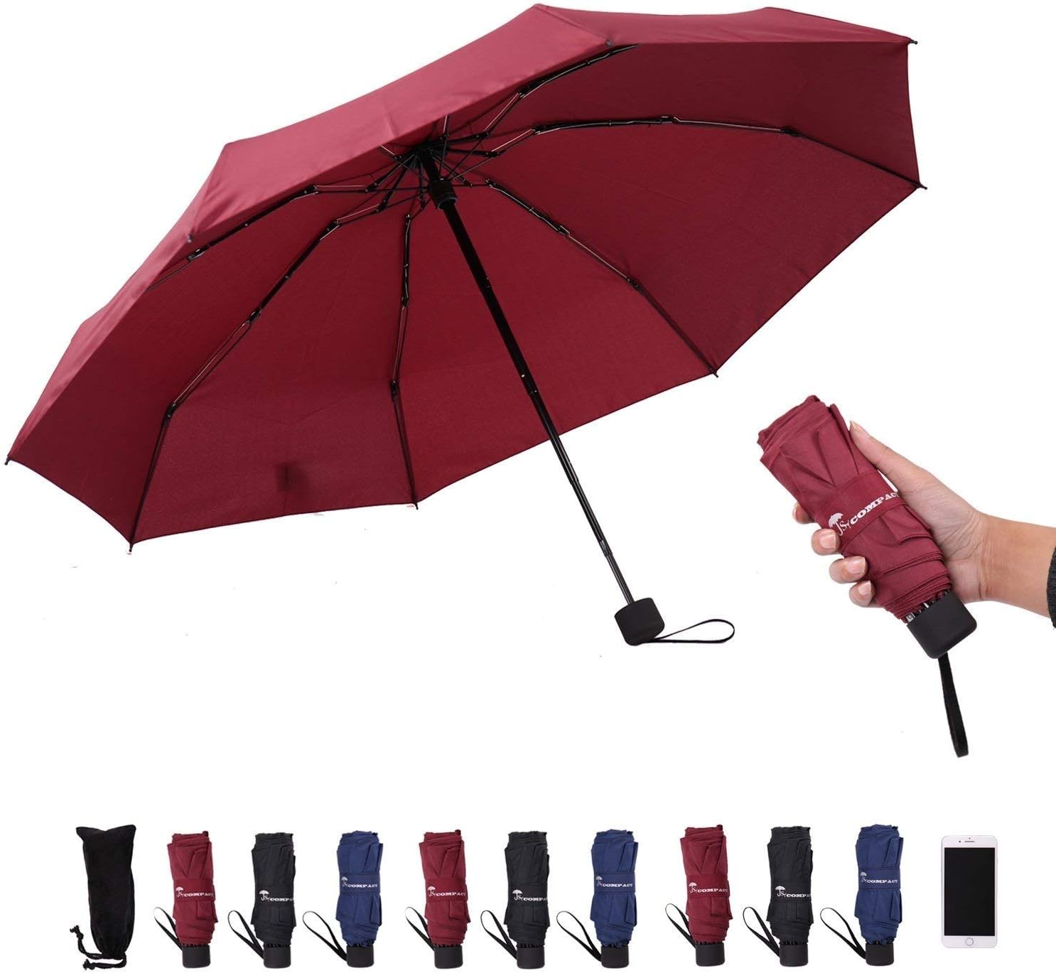 SY COMPACT Travel Umbrella - Lightweight Portable Mini Compact Umbrellas-Factory Outlet Shop (red)