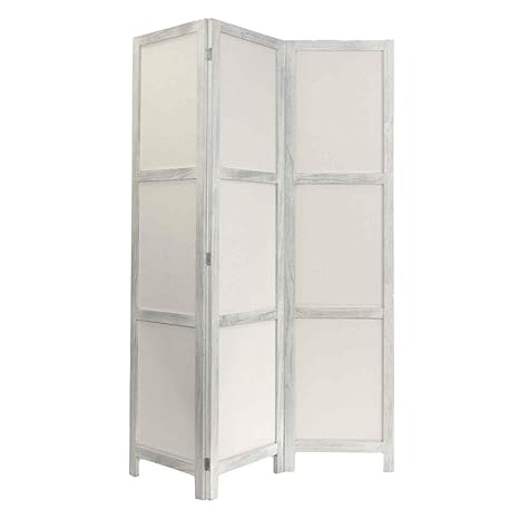 NEG Paravent Rigel (Shabby chic weiß) Raumteiler/Sichtschutz aus Echt-Holz und Baumwolle (spanische Wand)