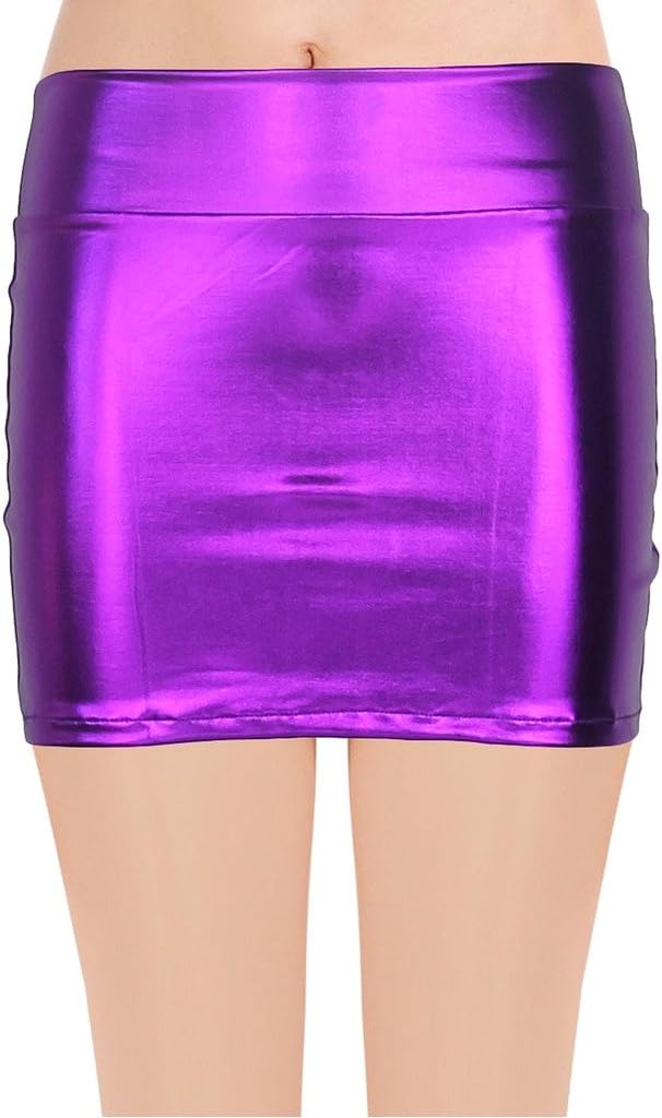 Women's Shiny Metallic Skirt Liquid Wet Look Short Mini Skirt