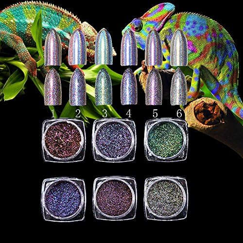 Pure Vie 6 Box (2g/box) Laser Chameleon Nail Glitter Shinning Mirror Chrome Nail Powder Manicure Pigment