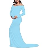 JustVH Maternity Elegant Fitted Maternity Gown Long Sleeve Cross-Front V Neck Slim Fit Maxi Photography Dress for Photoshoot