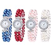 Weicam 4pc Women Elegant Crystal Pearl Bracelet Analog Quartz Wrist Watch Wholesale Watches