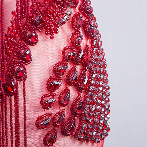 Waterfall Dangling Bodice Applique, FAGNZHIDI Red Handmade Large Bridal Rhinestone Patch for Sewing on Wedding Dress, Evening Prom, Gouture Gown. Best for Photograph Shot, Performance, Designer