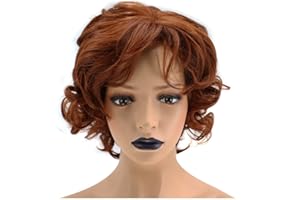 Anogol Hair Cap+Copper Red Orange Synthetic Wig Short Curly Hair Natural Hairline Women's Wig For Women Dress Up Wig For Anime Cartoon Costume Party Wig For Halloween Wig For Christmas Wig