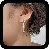 Yheakne Vintage Crystal Pearl Drop Earrings Silver Swirl Cz Earrings Spiral Rhinestone Dangle Earrings Wedding Cz Pearl Earrings Jewelry for Women