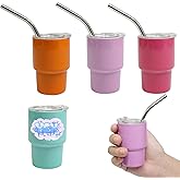 S-SNAIL-OO Mini Tumbler Shot Glass with Straw, Sublimation Double layer metal Cute Shot Glasses Set 3oz with Lids for drinks, coffee, cocktails. (3PCS-B)