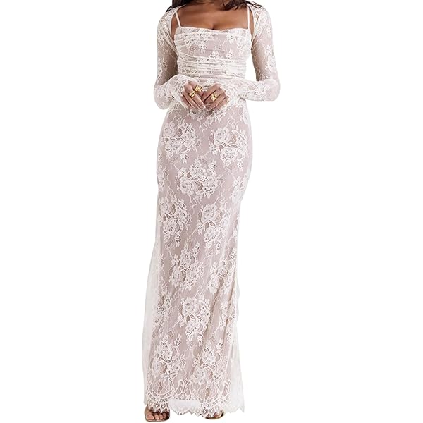 xxxiticat Women's Floral Lace Maxi Dress Long Sleeve Square Neck Flower  Print Swing Hem Layered White Fairy Long Dress(WH,S) at Amazon Women's  Clothing store