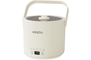 Dezin Mini Rice Cooker 2 Cups Uncooked, 1L Small Ramen Cooker, Portable Travel Electric Pot, Multi-function Non-Stick Electric Cooker, Rice Maker with Timer Delay & Keep Warm Function, Beige