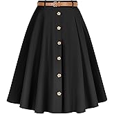 Wedtrend Vintage Skirts for Women Pleated Midi Skirt Button Down Work Skirts A Line Skirt with Belt&Pockets