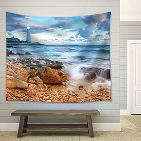 Lighthouse on The Seaside - Fabric Tapestry, Home Decor - 51x60 inches