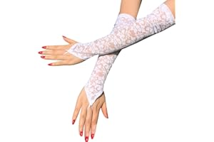 Suxgumoe Long Lace Arm Sleeves, 1 Pair Ladies Fingerless Gloves, Women Lace Gloves Mittens for Halloween Parties Wedding