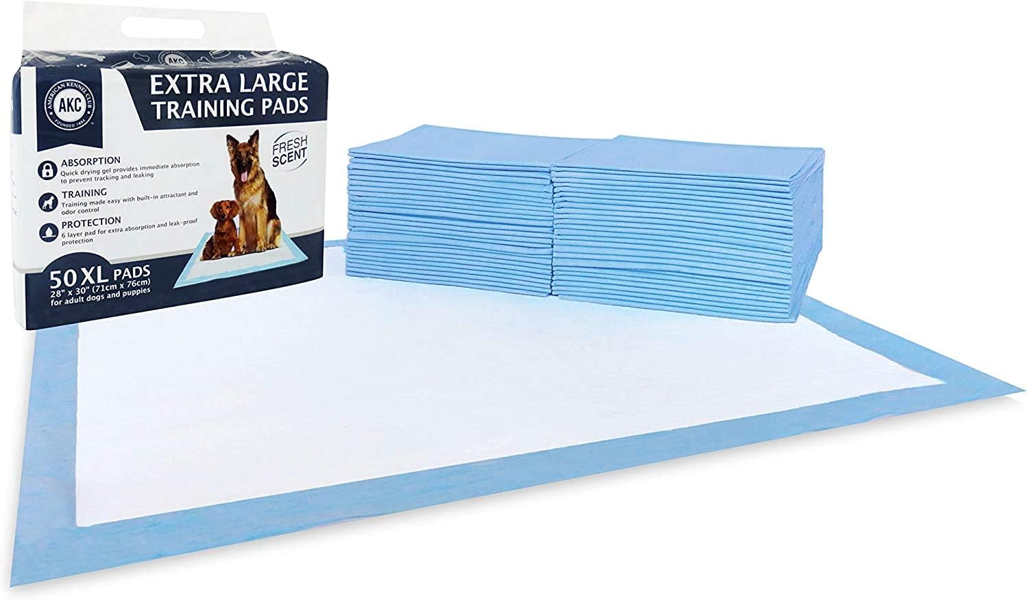 American Kennel Club 50 Count X-Large Training Pads, 30-Inch by 28-Inch : Pet Supplies