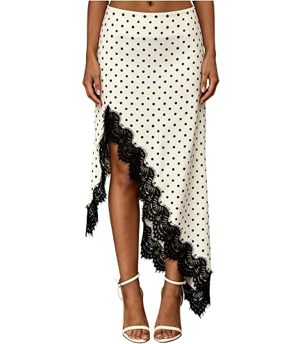 Verdusa Women's Polka Dots Skirt Lace Asymmetrical High Waist