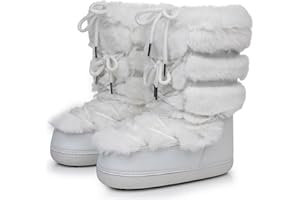 ZHENAIYISHENG Furry Faux Fur Boots for Women - Fuzzy Boots for Women Winter Snow Boots - Fluffy Black White Pink Fur Boots- Lace-up Mid-Calf Water-Resistant Platform Boots